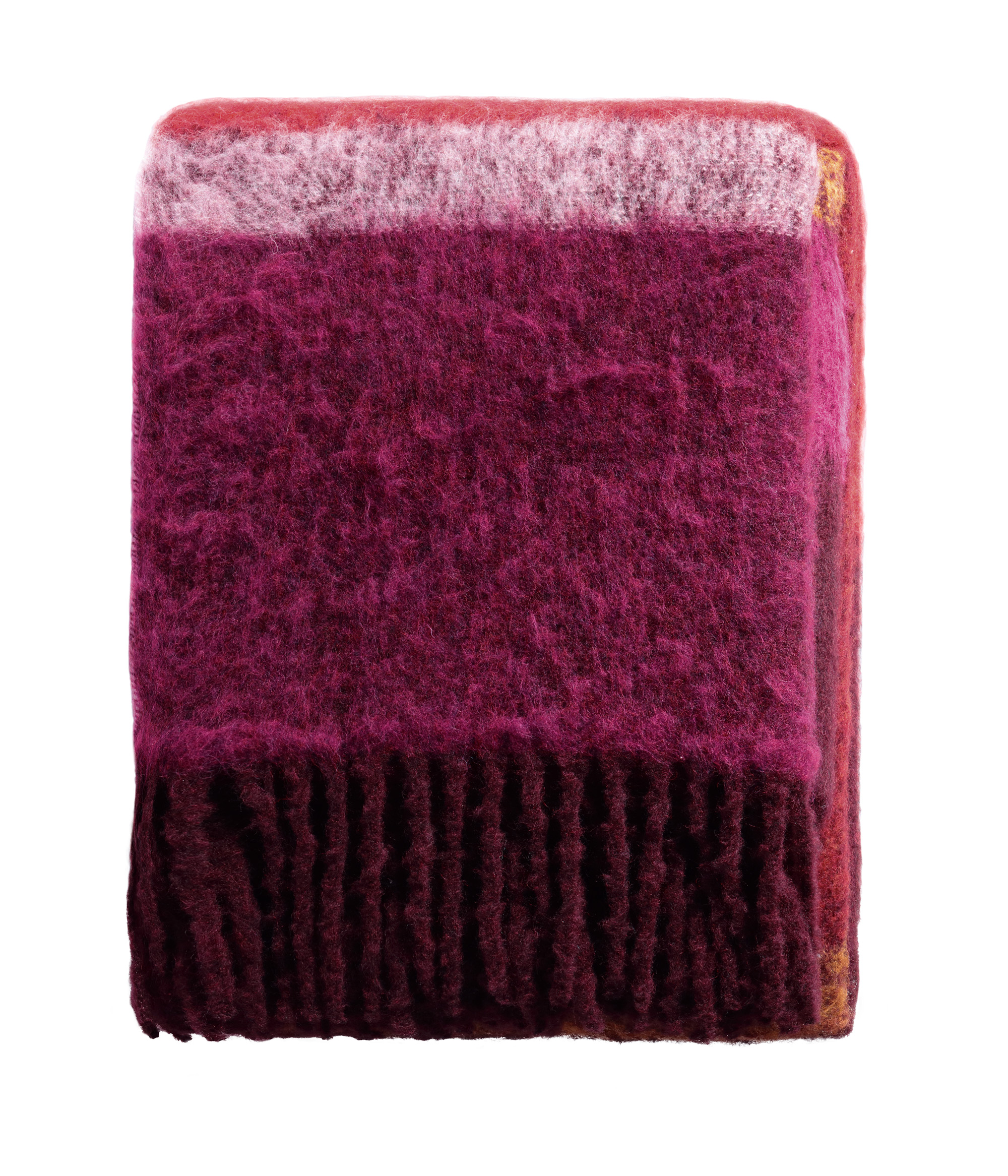 Fransenplaid Mohair Look Crimson Päckchenbild frontal von oben