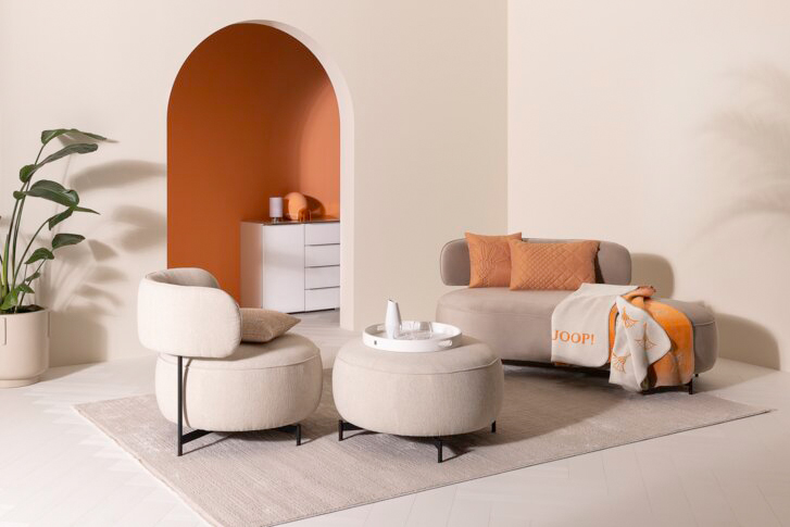 Wohndecke JOOP! FADED Cornflower sand Nahaufnahme Einfassung