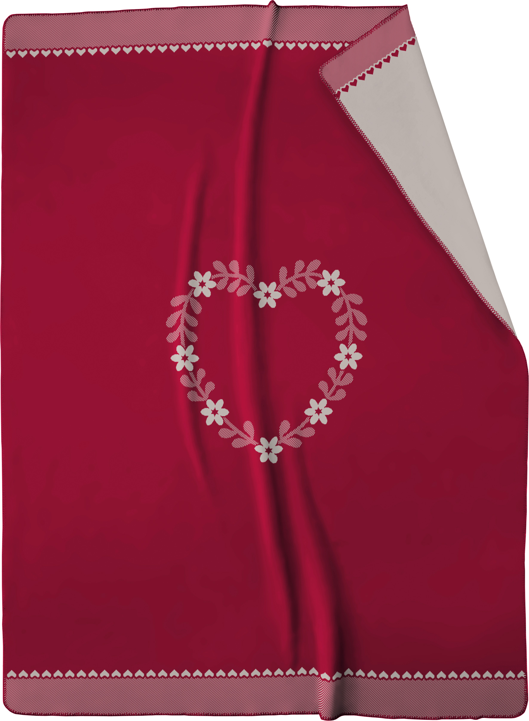 Winterliche Kuscheldecke mit Herz-Motiv in rot