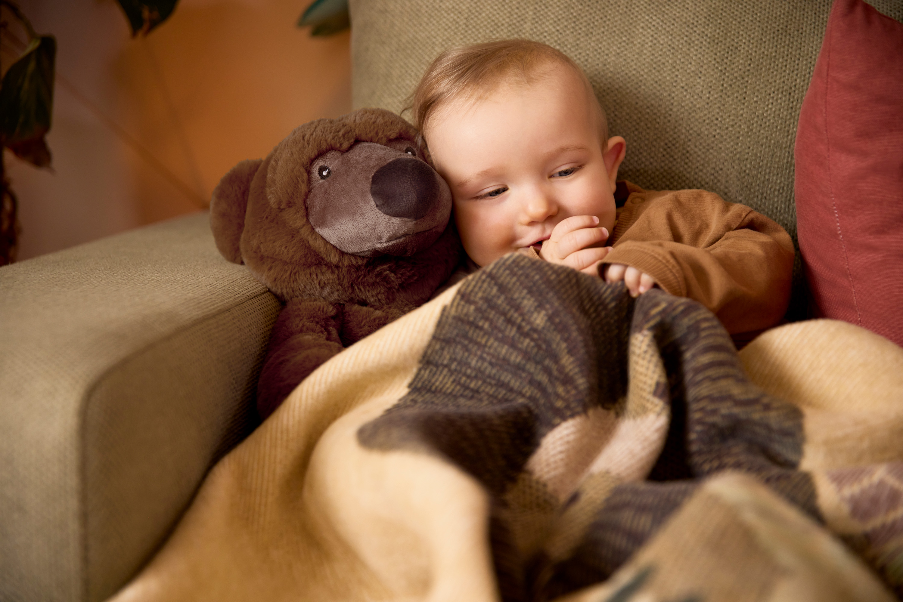 Kuscheltier Dream Team Bär Bruno Milieubild mit Baby