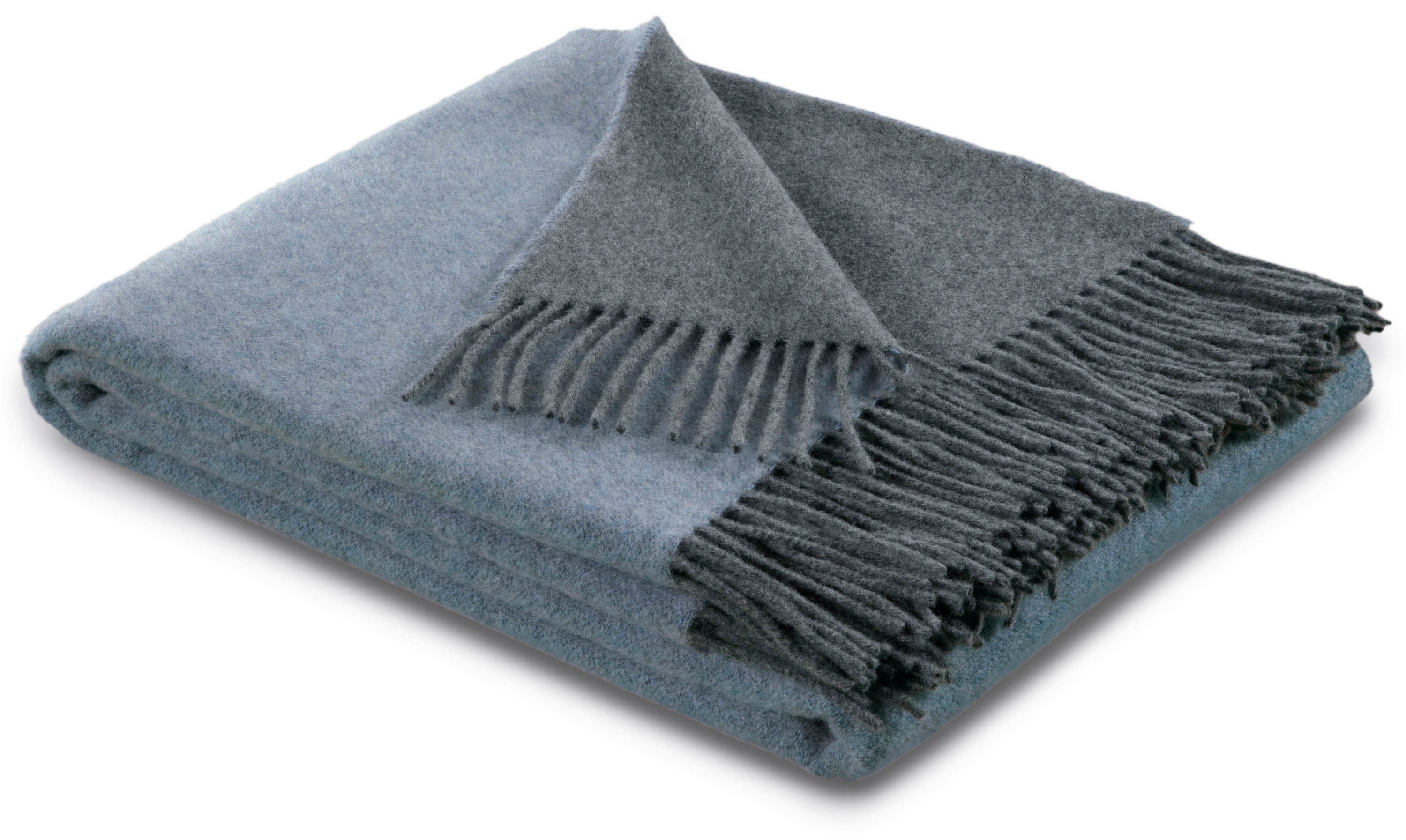 Kaschmirplaid Hochwertiges Kaschmirplaid mit Fransen in blau-grau