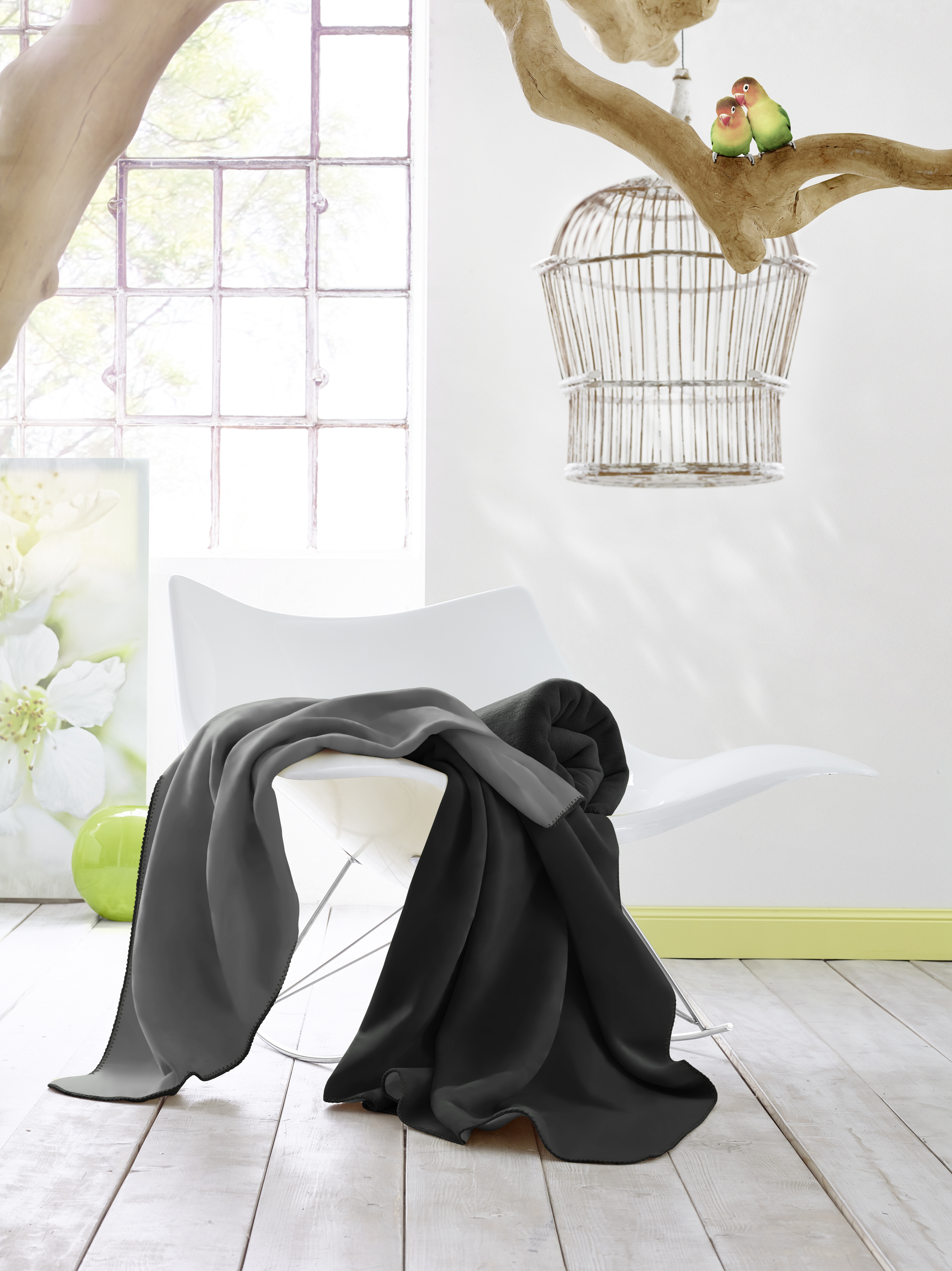 Schlichte Wohndecke "Duo Cotton" aus Baumwollmischgewebe in 150x200 cm in Anthrazit-Graphit - Milieu